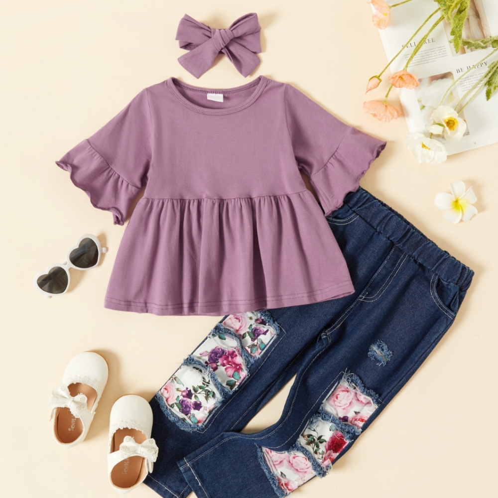 Toddler Girl Casual Solid Bell Sleeves Top